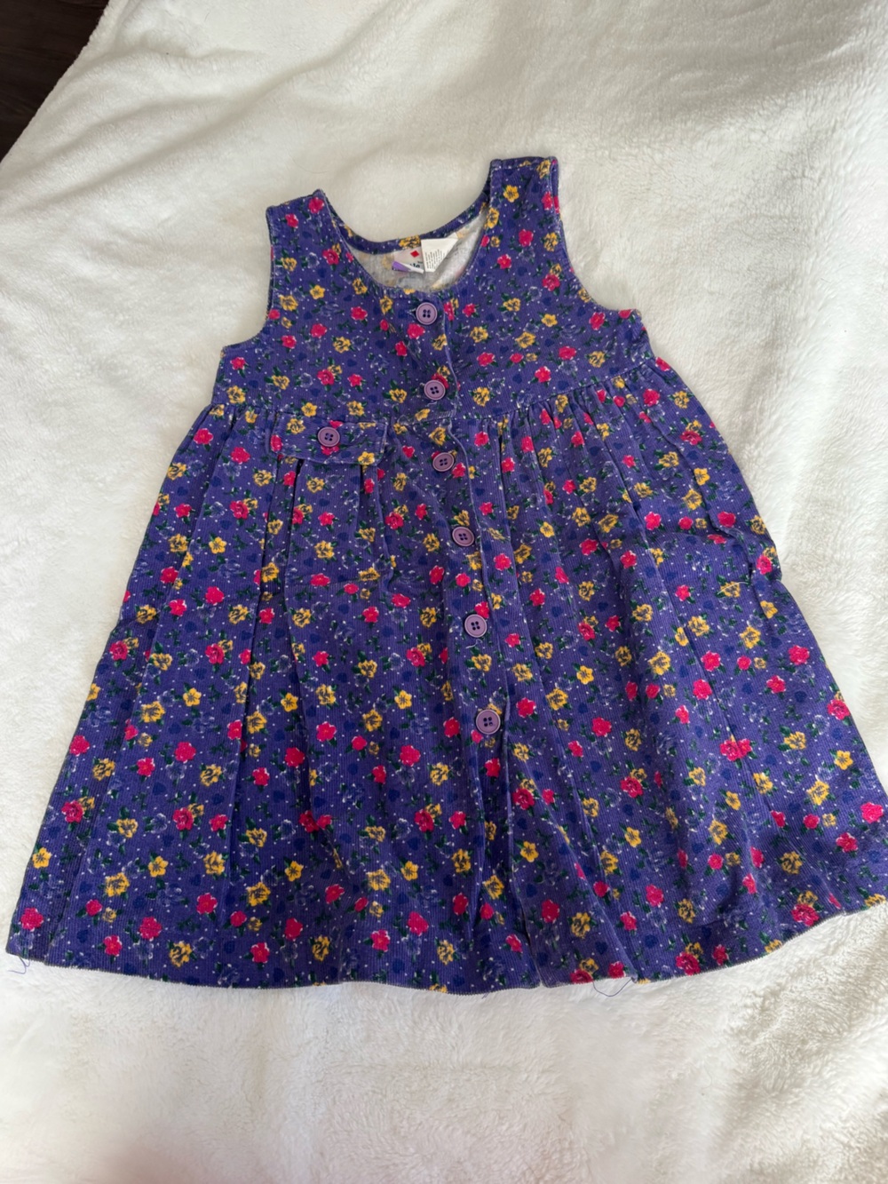 Little Me Purple Floral Trim corduroy  Dress